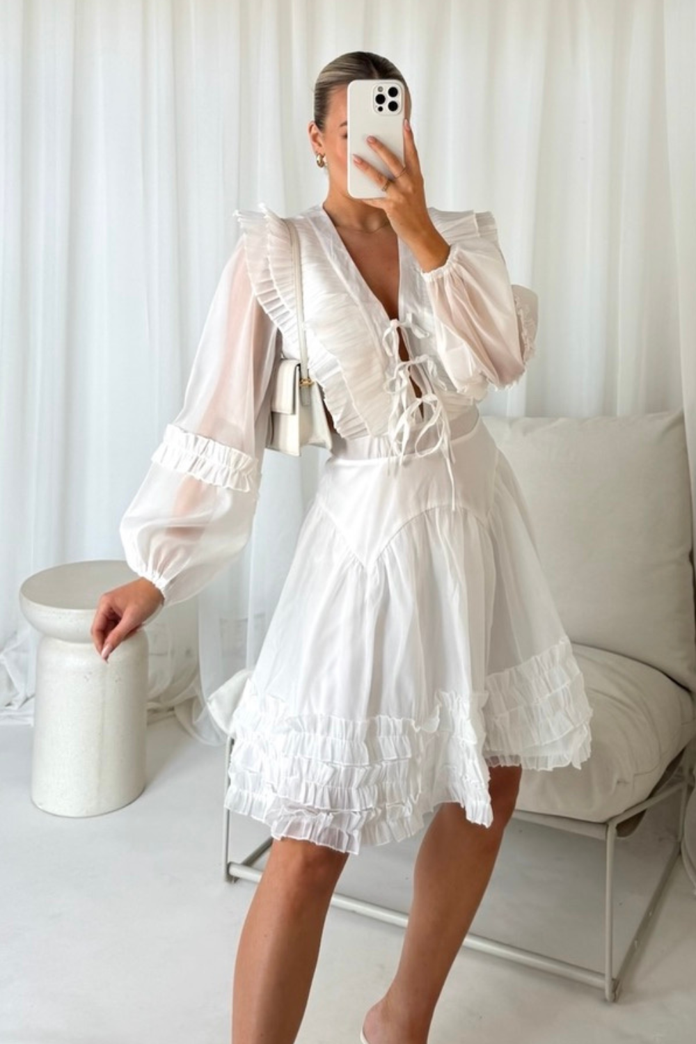 Lisa white sailor collar sheer dress