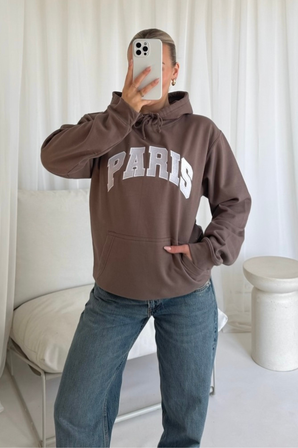 Paris mocha embroidered hoodie