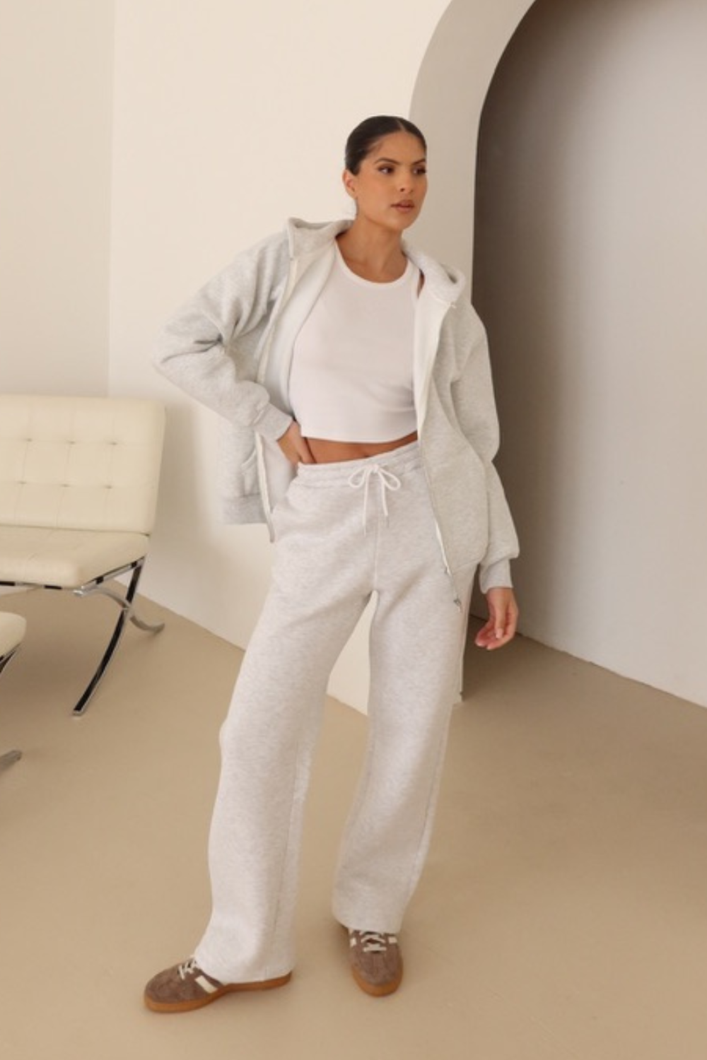 Marl embroidered logo zip hoodie