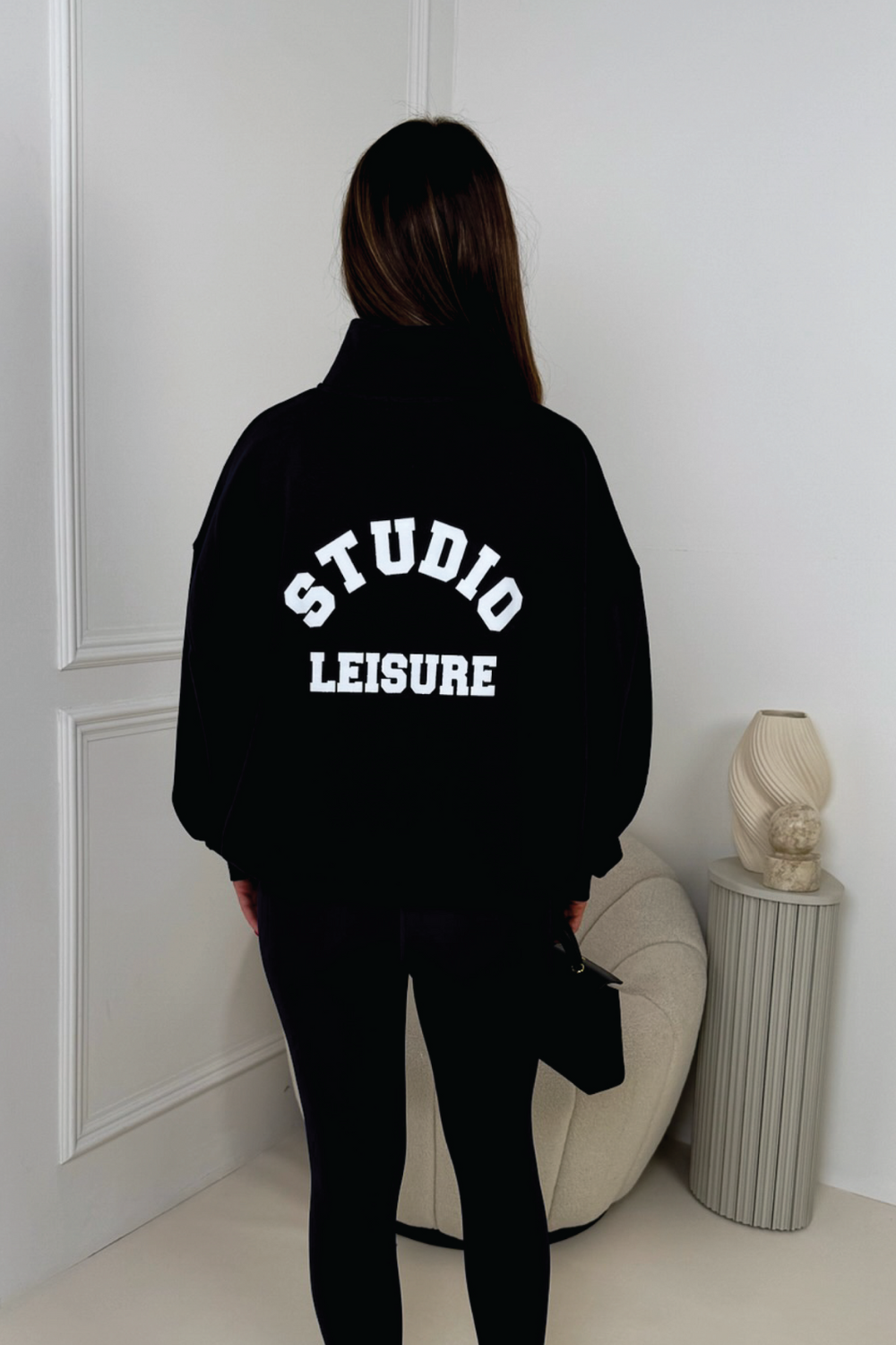 STUDIO LEISURE ESSENTIAL BLACK 3/4 ZIP