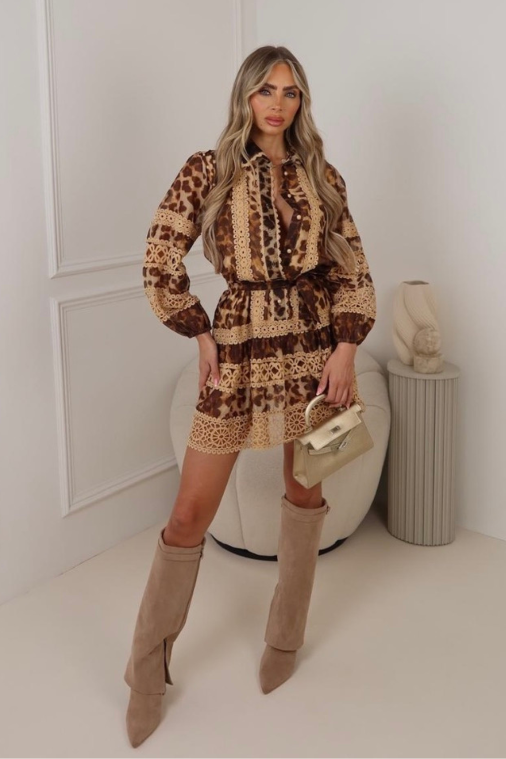 Ava leopard tiered button up dress