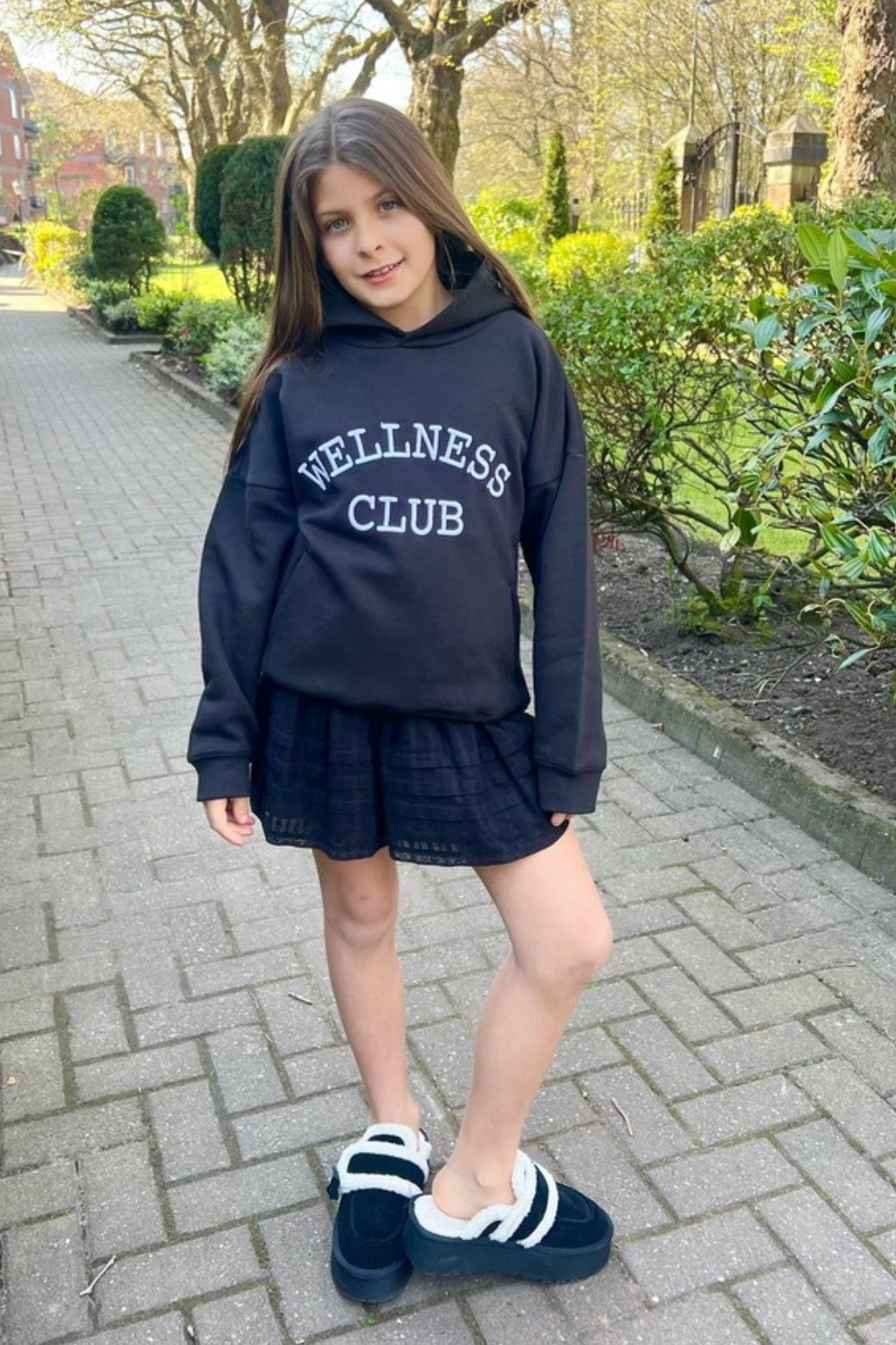 Mini wellness club black embroidered hoodie