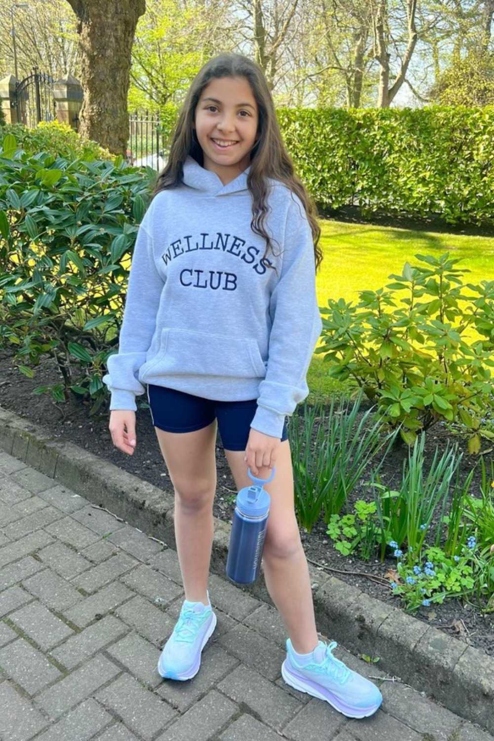 Mini wellness club marl grey embroidered hoodie