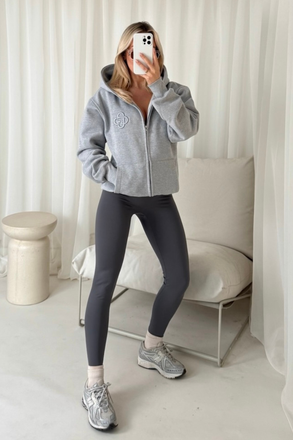 G Monogram marl grey embroidered premium zip hoodie