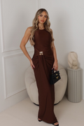 Malina chocolate gold buckle draped dress