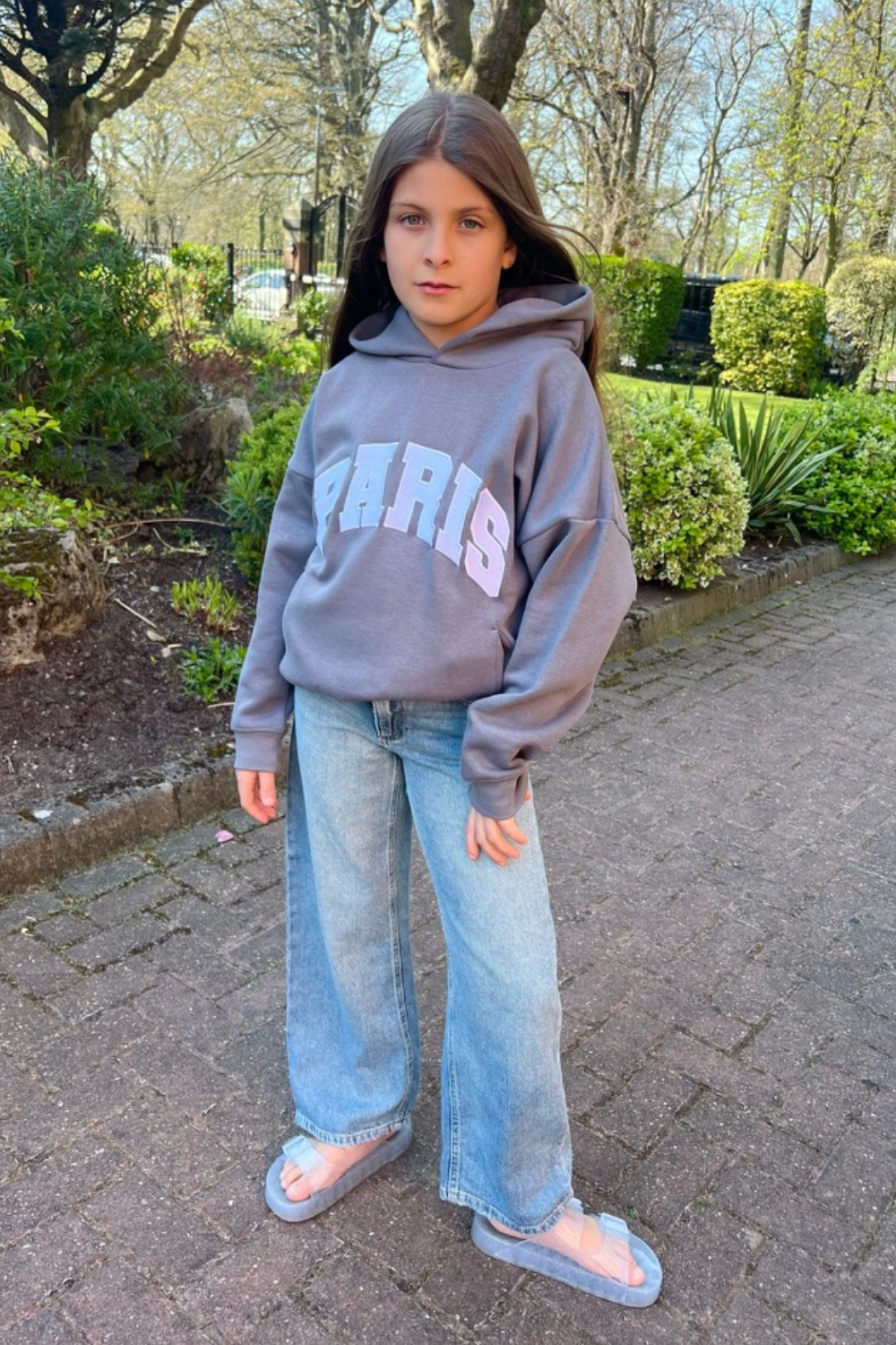 Mini Paris steel grey embroidered hoodie