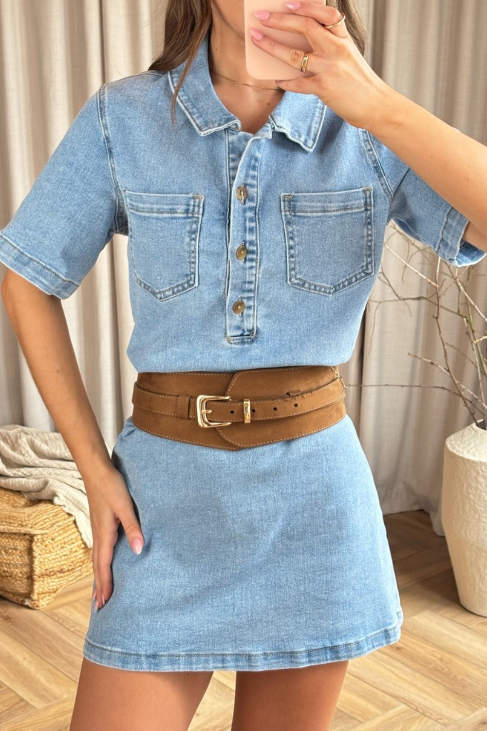 Gianna light blue denim shirt dress