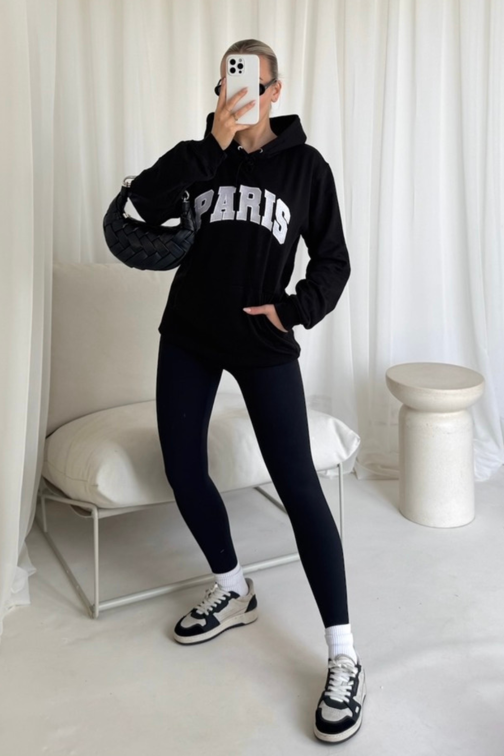 Paris black embroidered hoodie