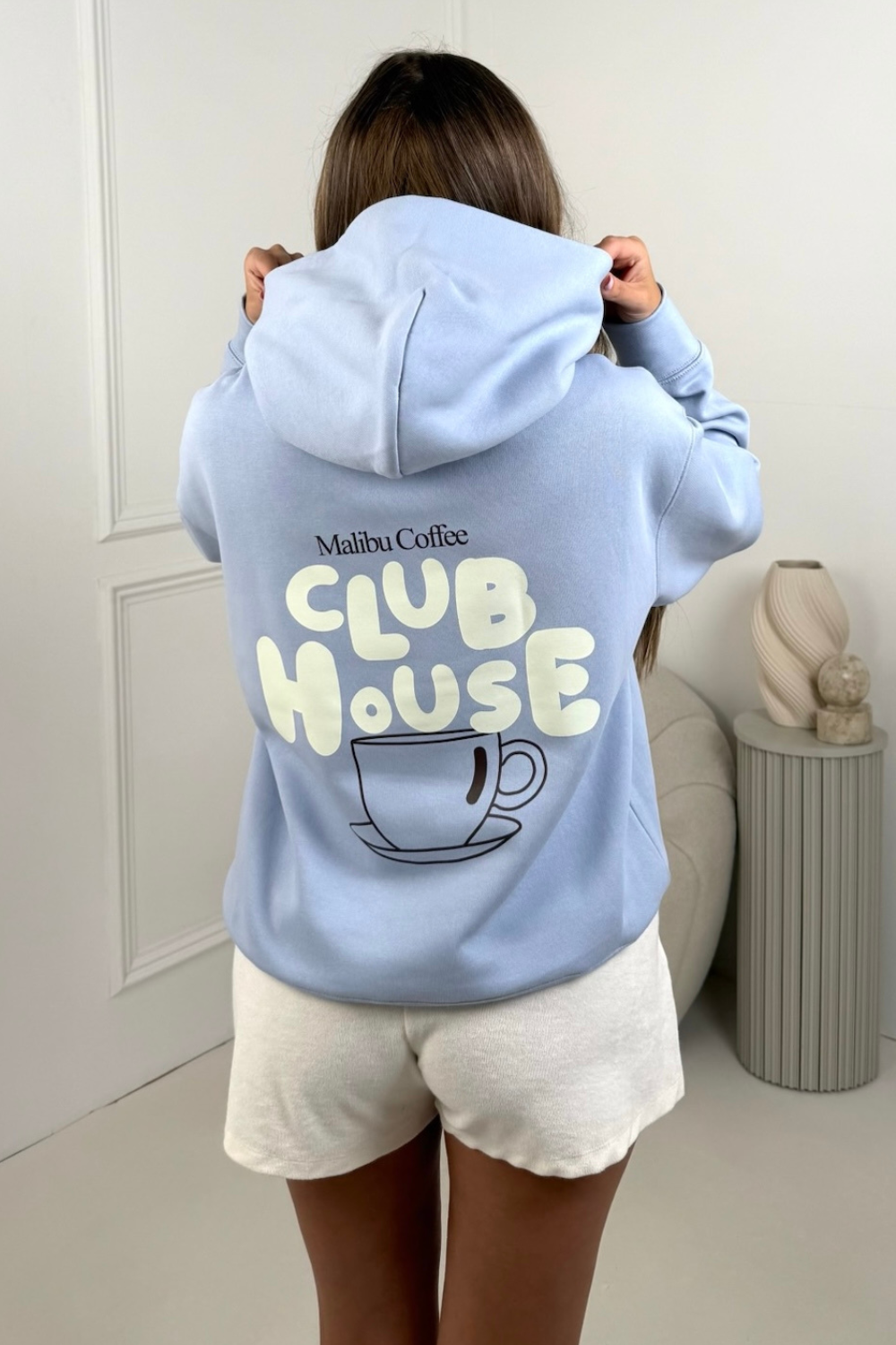 Club House faded blue printed premium hoodie