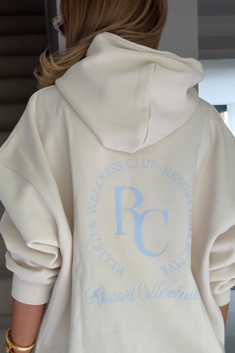Monogram ivory embroidered relaxed hoodie - Resort Collective