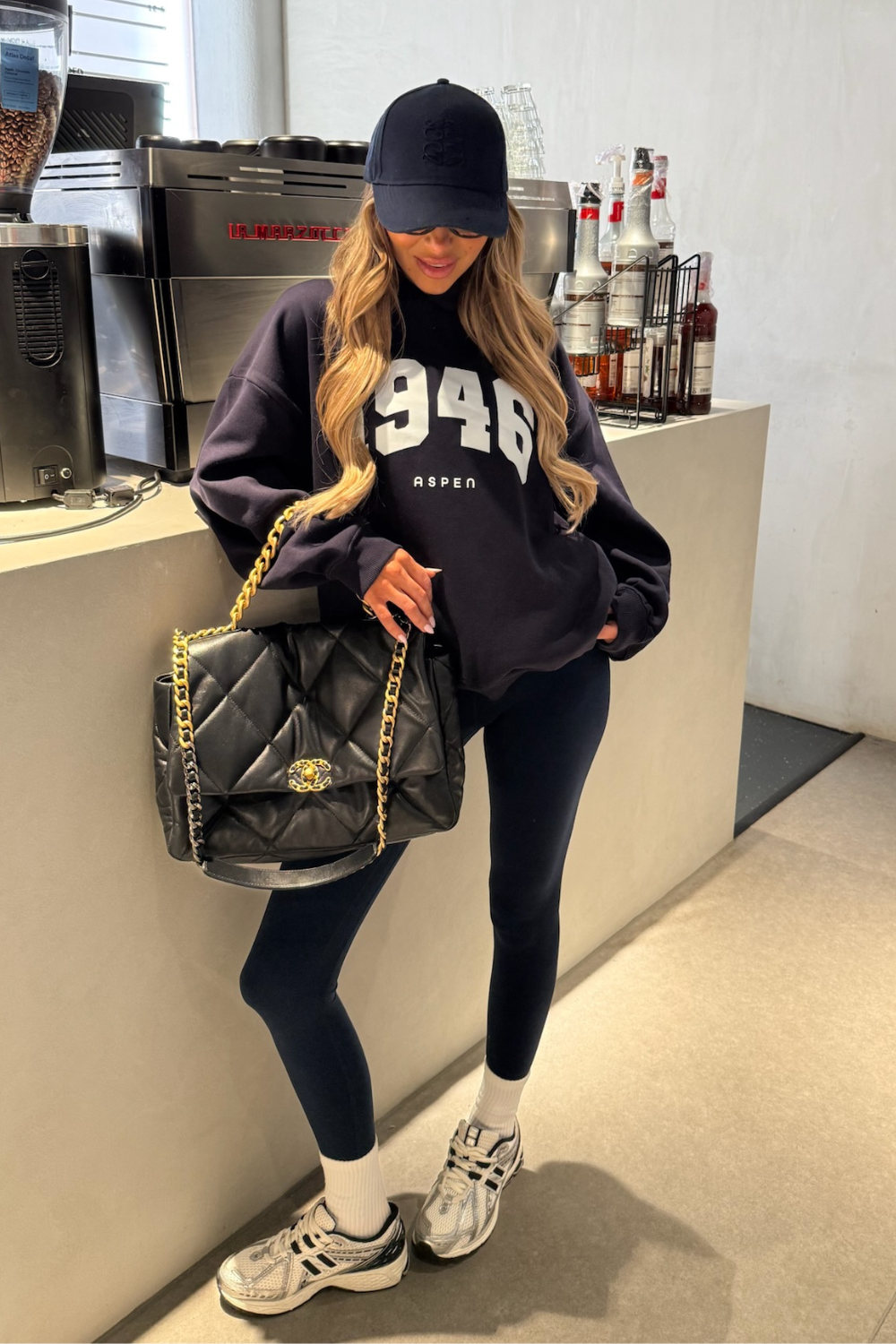 1946 ESSENTIAL NAVY PRINTED HOODIE