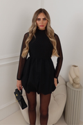 KIMBERLY BLACK DIAMANTE PUFF SKIRT DRESS