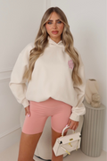 St Moritz ivory & pink embroidered relaxed hoodie cycling shorts co ord