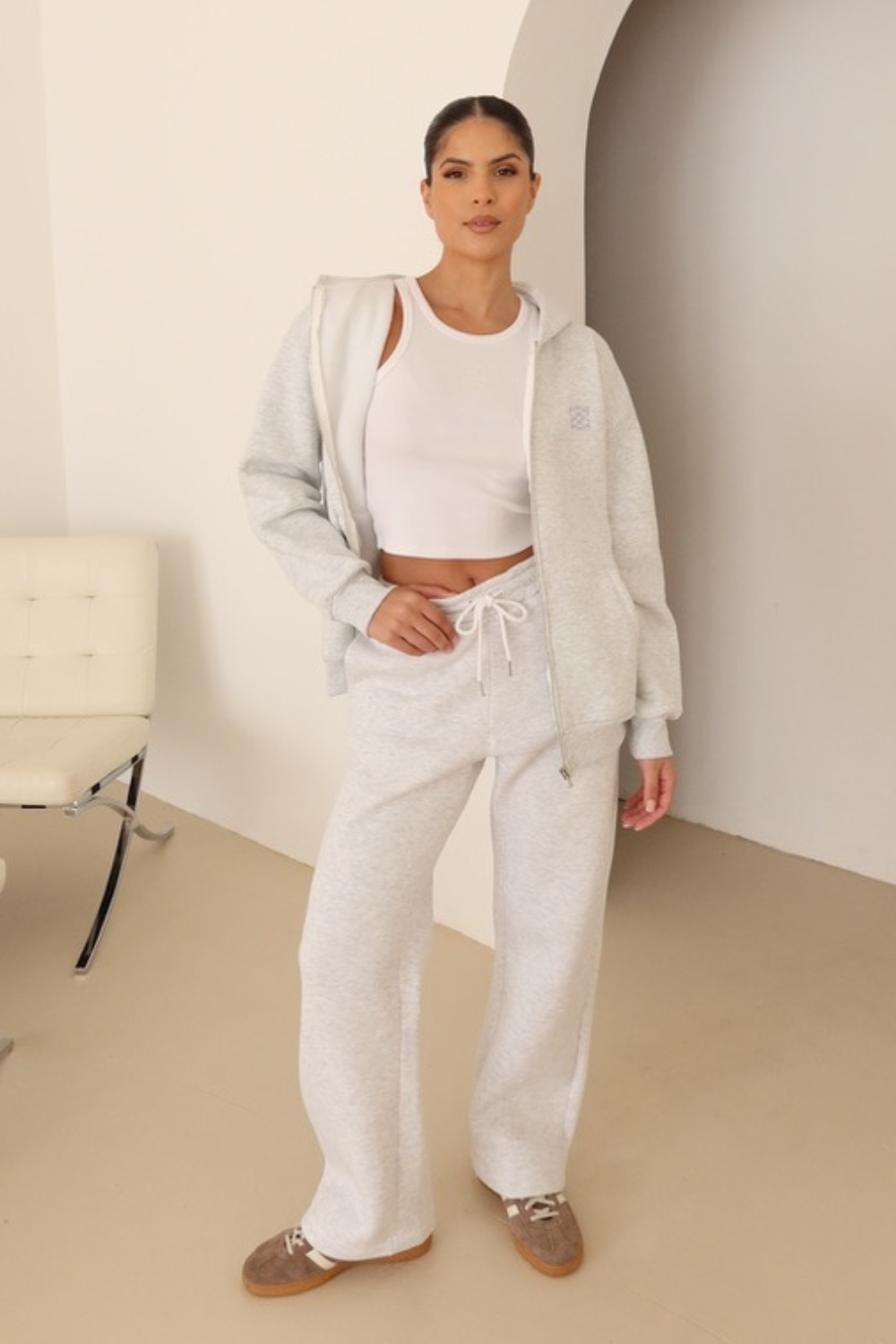 Marl embroidered logo zip hoodie