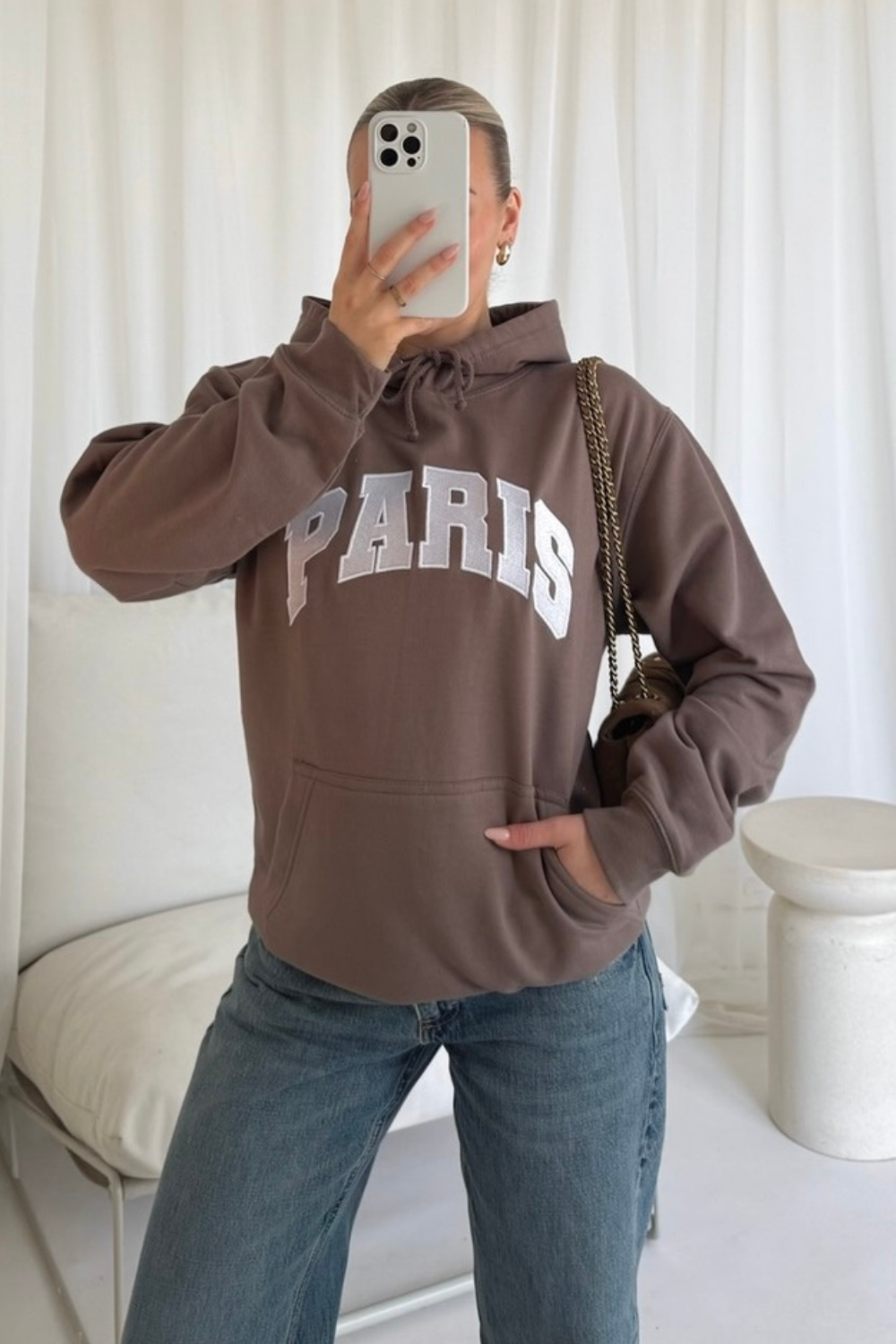 Paris mocha embroidered hoodie