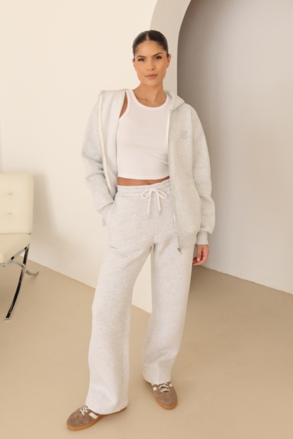 Marl embroidered logo zip hoodie