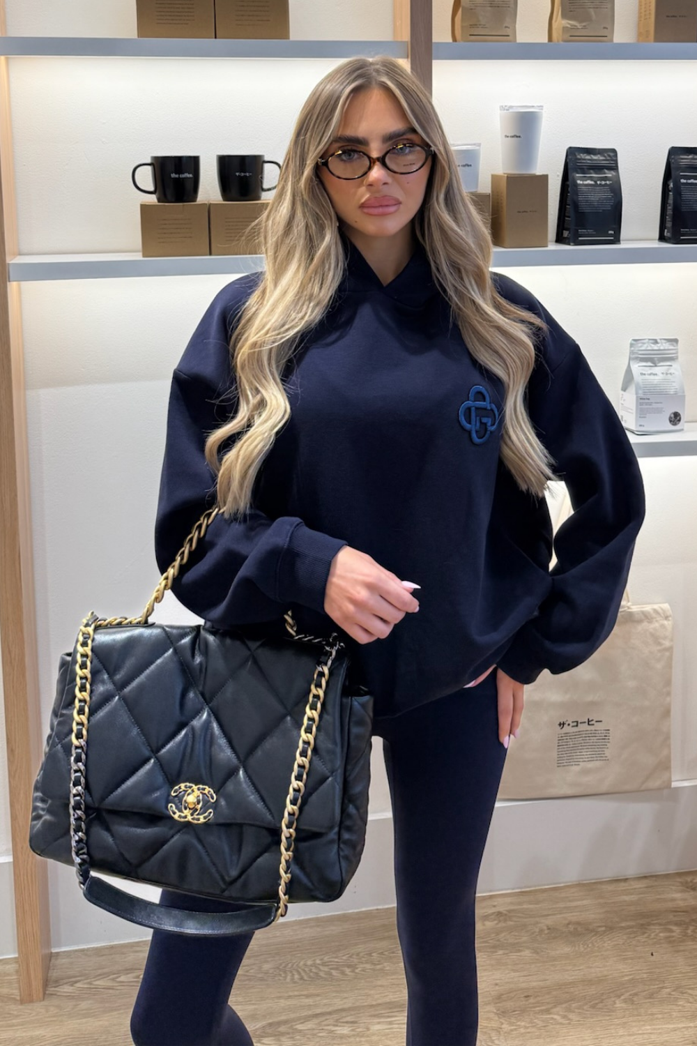 G MONOGRAM NAVY EMBROIDERED HOODIE