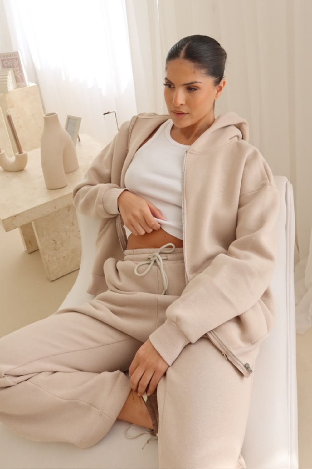 Stone embroidered logo zip hoodie