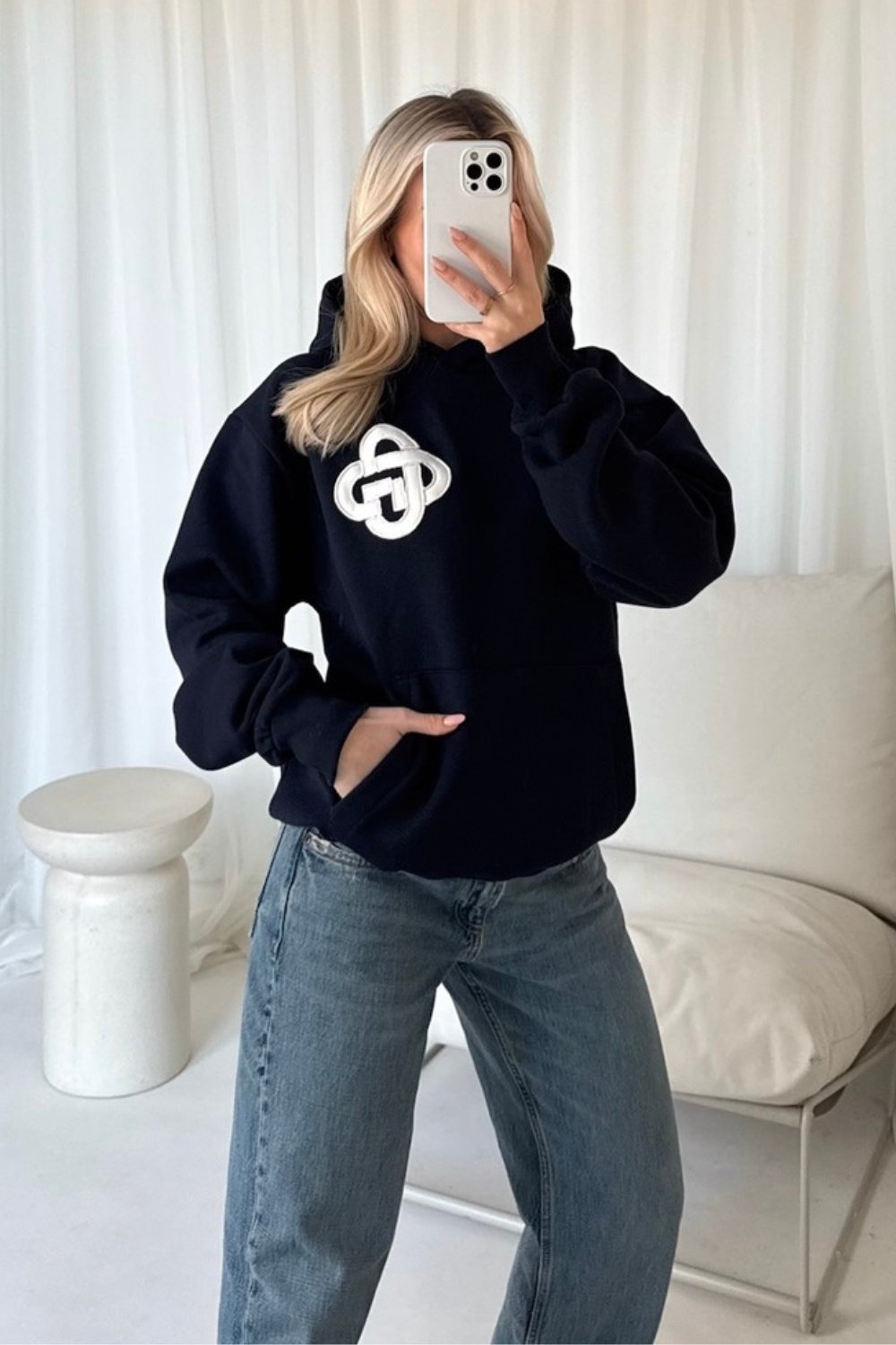 G monogram navy embroidered oversized hoodie
