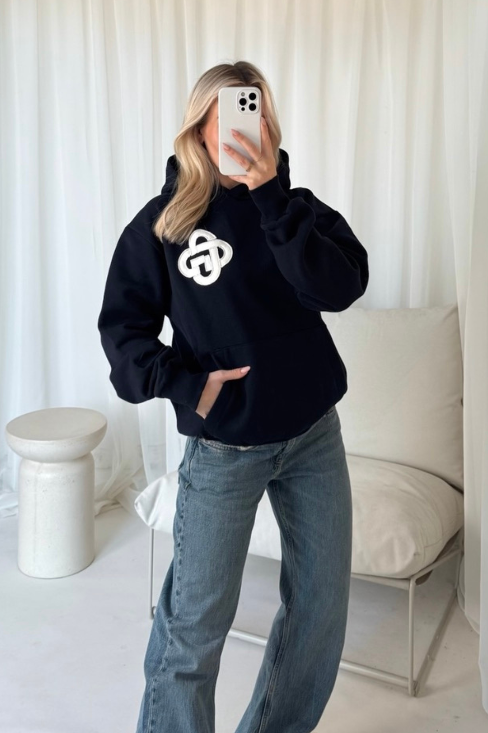 G monogram navy embroidered oversized hoodie