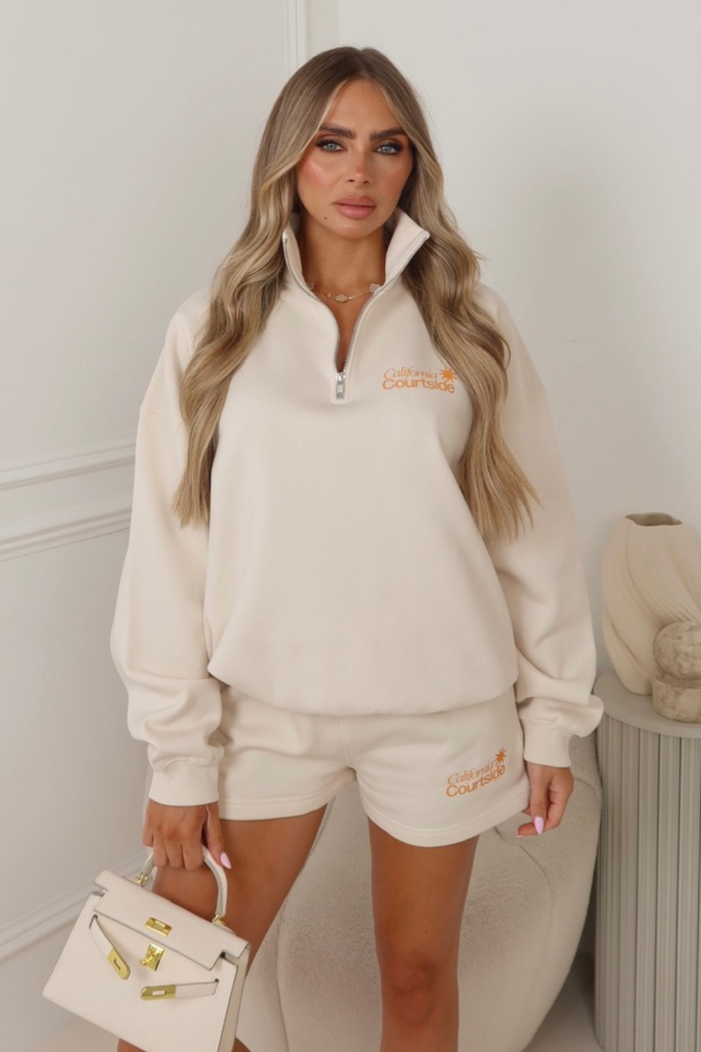 California ivory printed oversized 3/4 sweater shorts loungewear