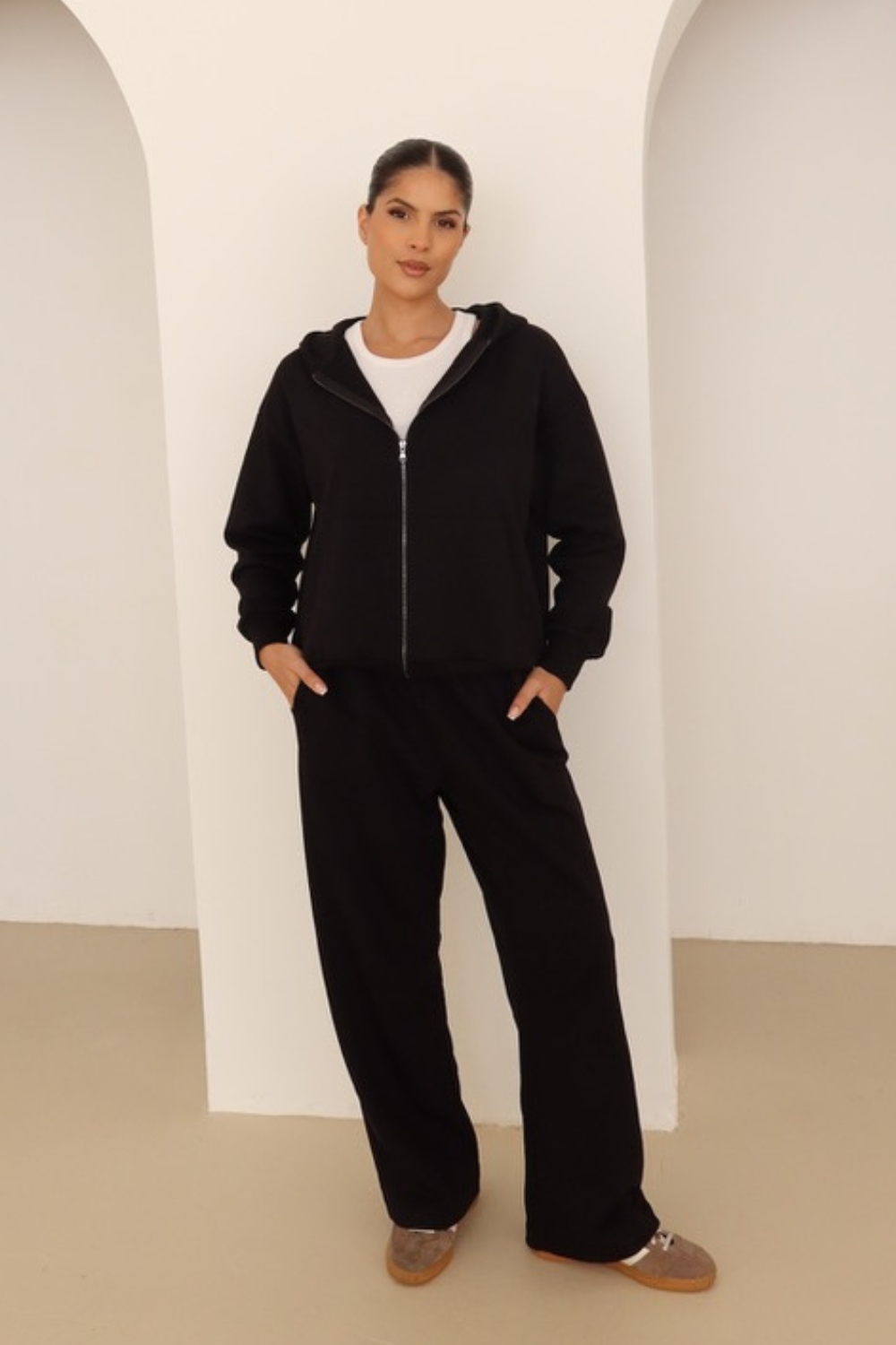 Black embroidered logo zip hoodie