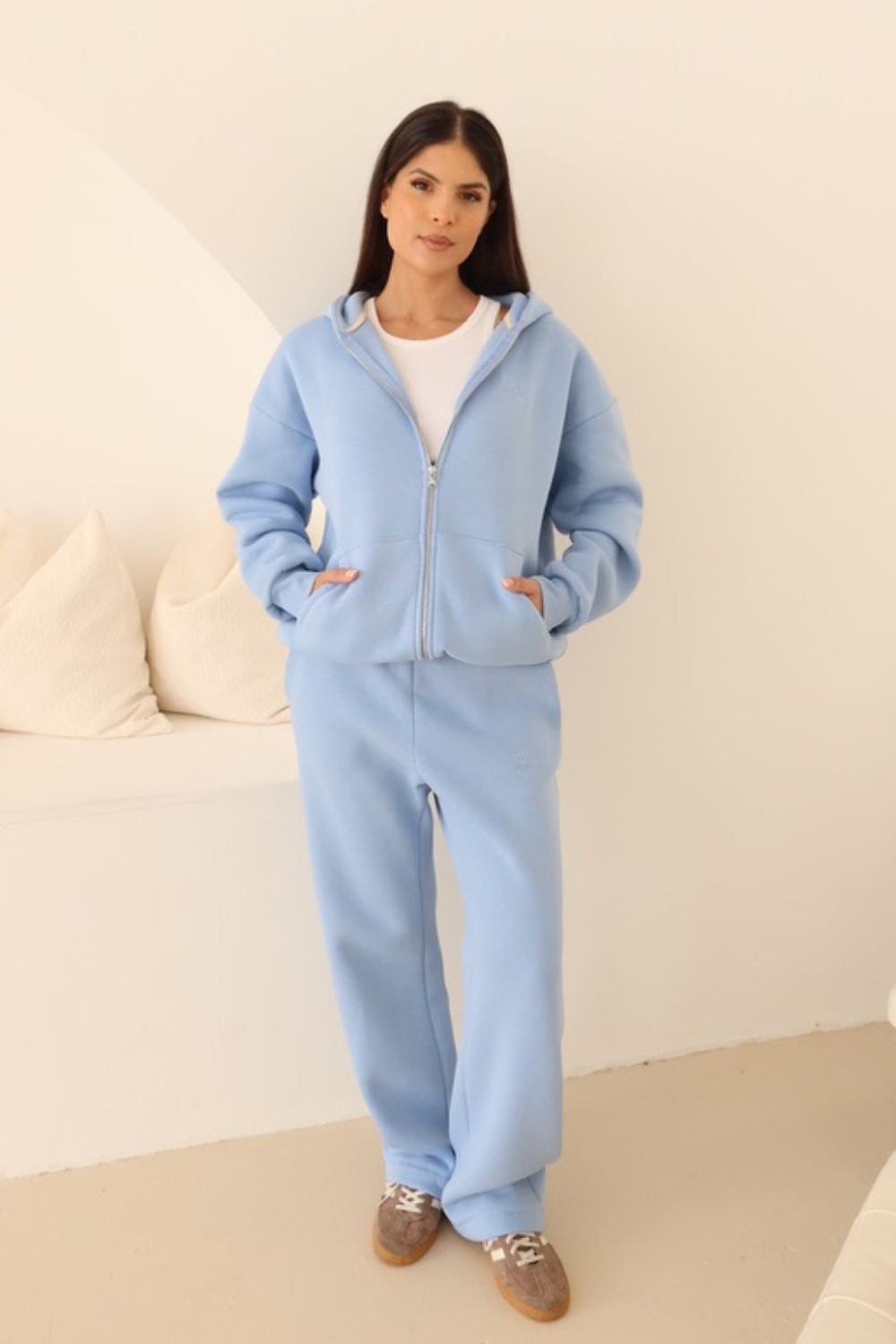 Blue embroidered logo zip hoodie