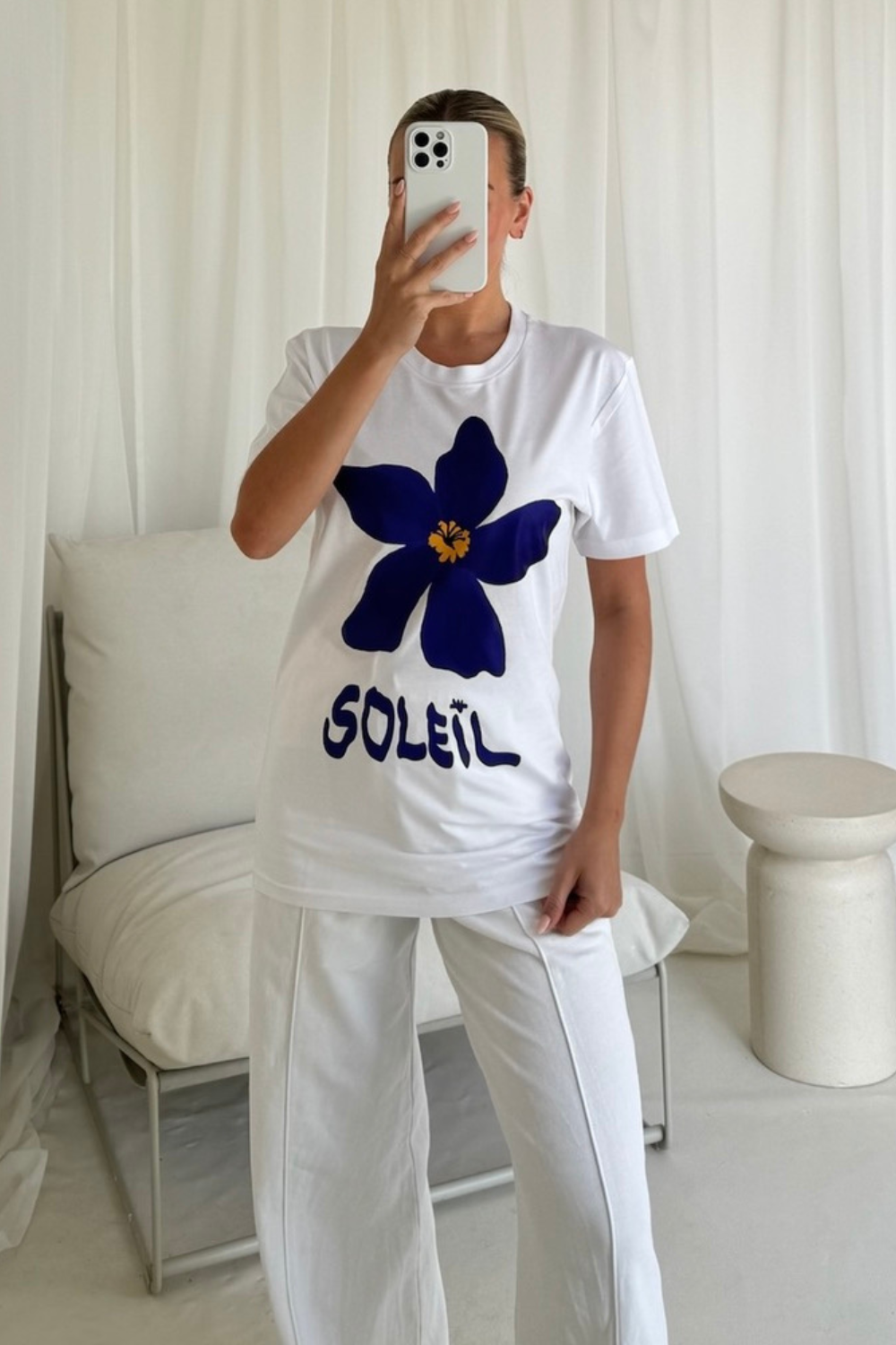 Flower printed white t-shirt