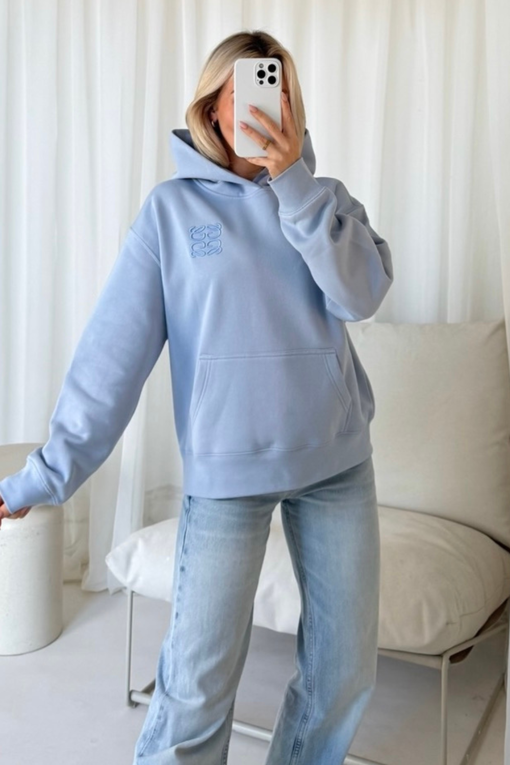 GeGe embroidered baby blue relaxed hoodie