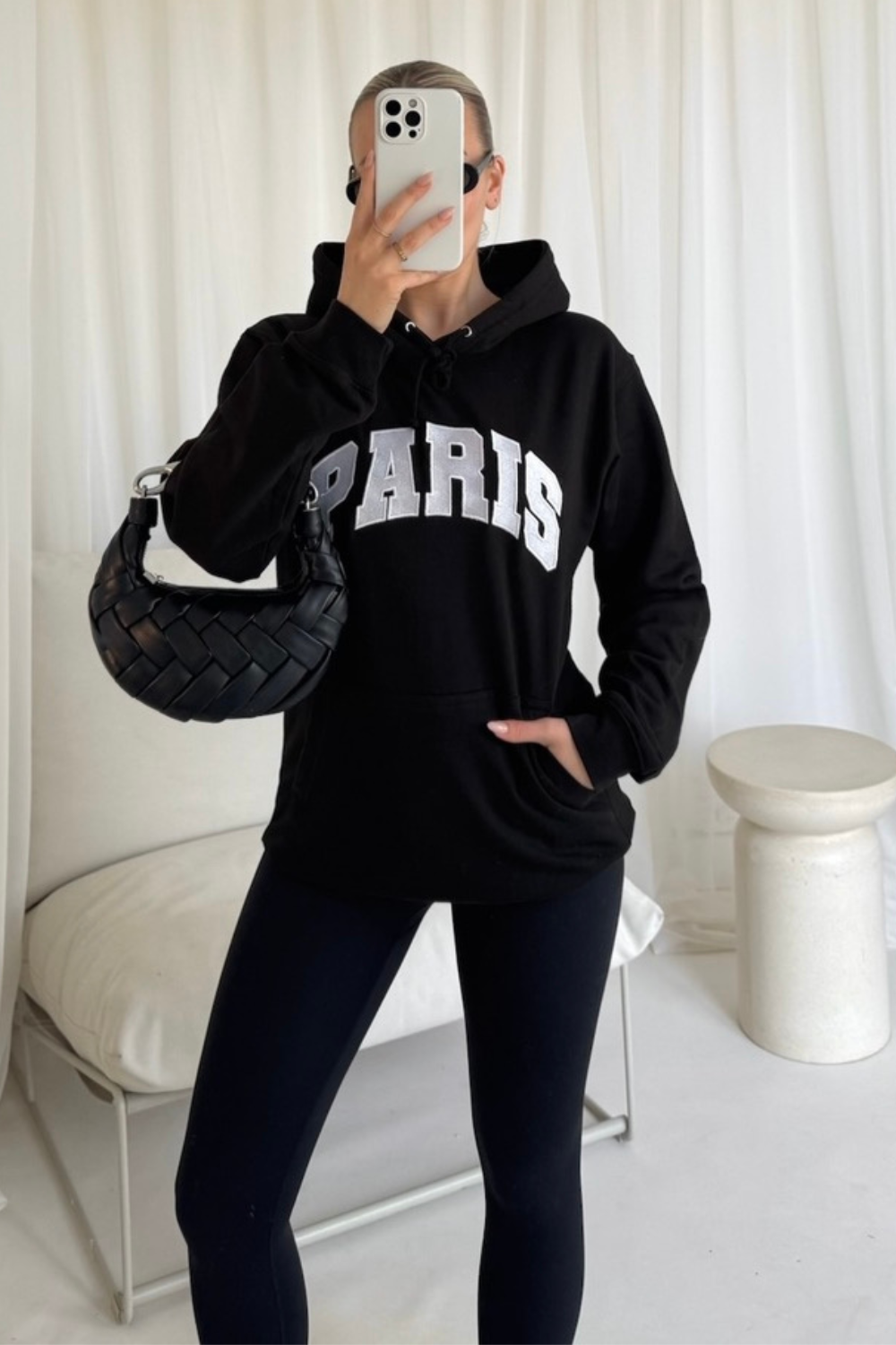 Paris black embroidered hoodie