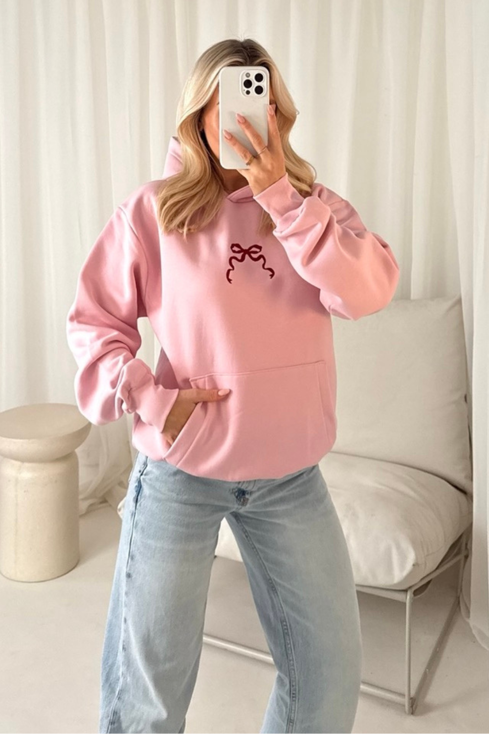 Bow printed pink hoodie