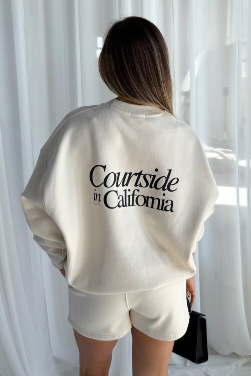 California ivory front & back printed oversized sweater shorts loungewear