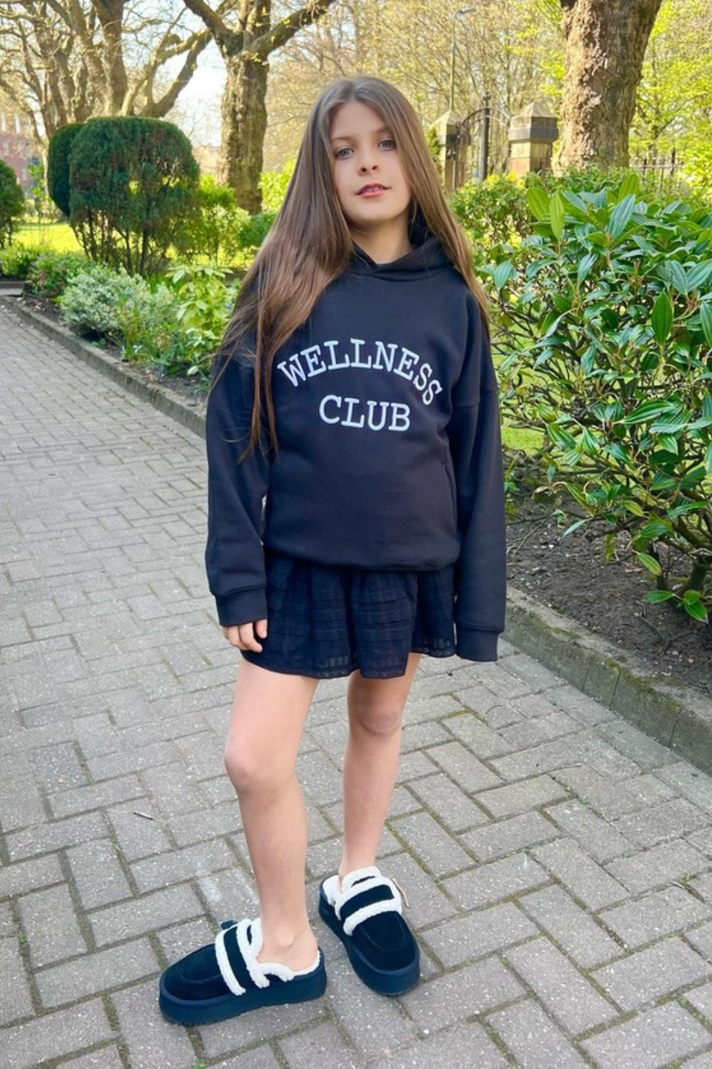 Mini wellness club black embroidered hoodie