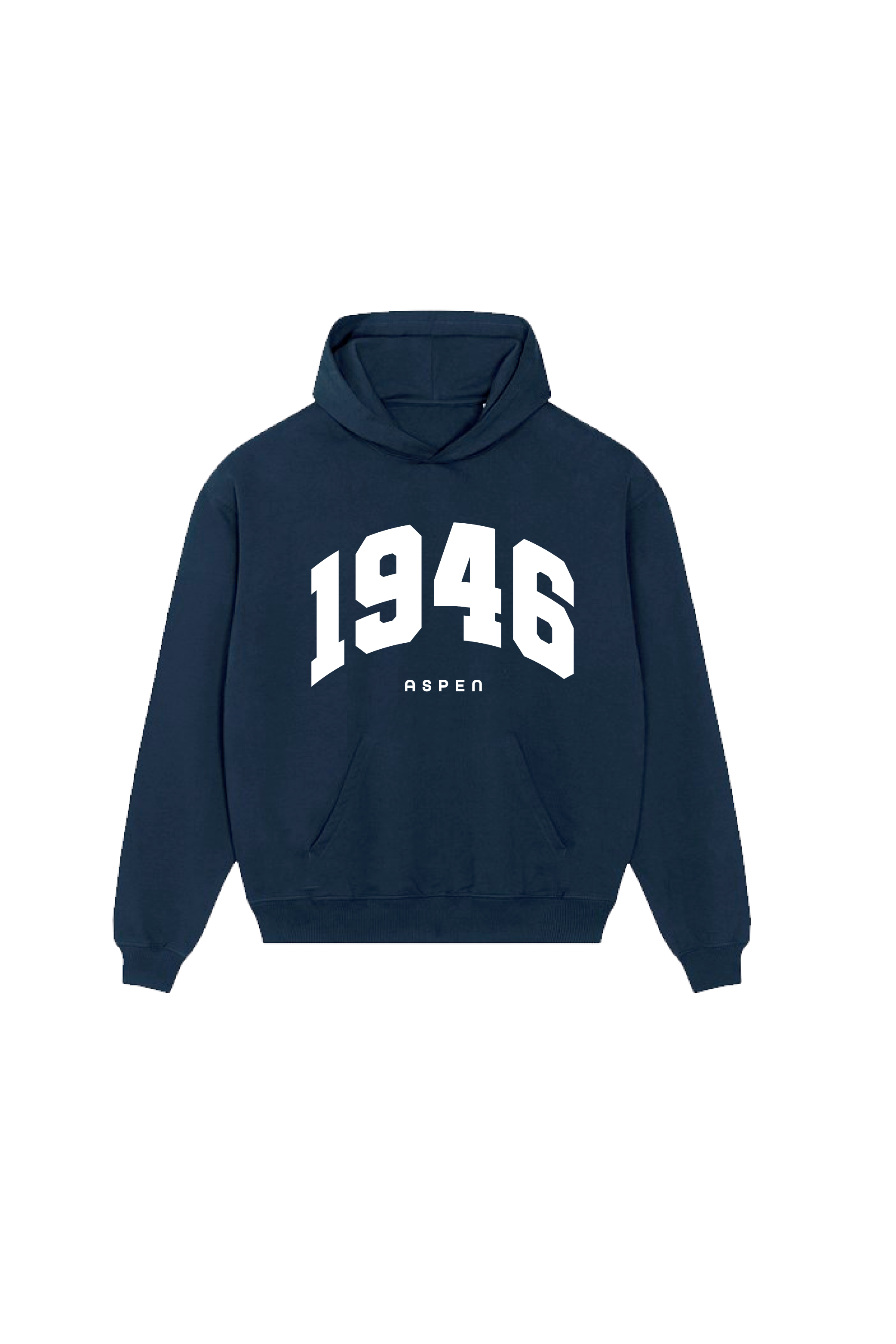 1946 ESSENTIAL NAVY PRINTED HOODIE