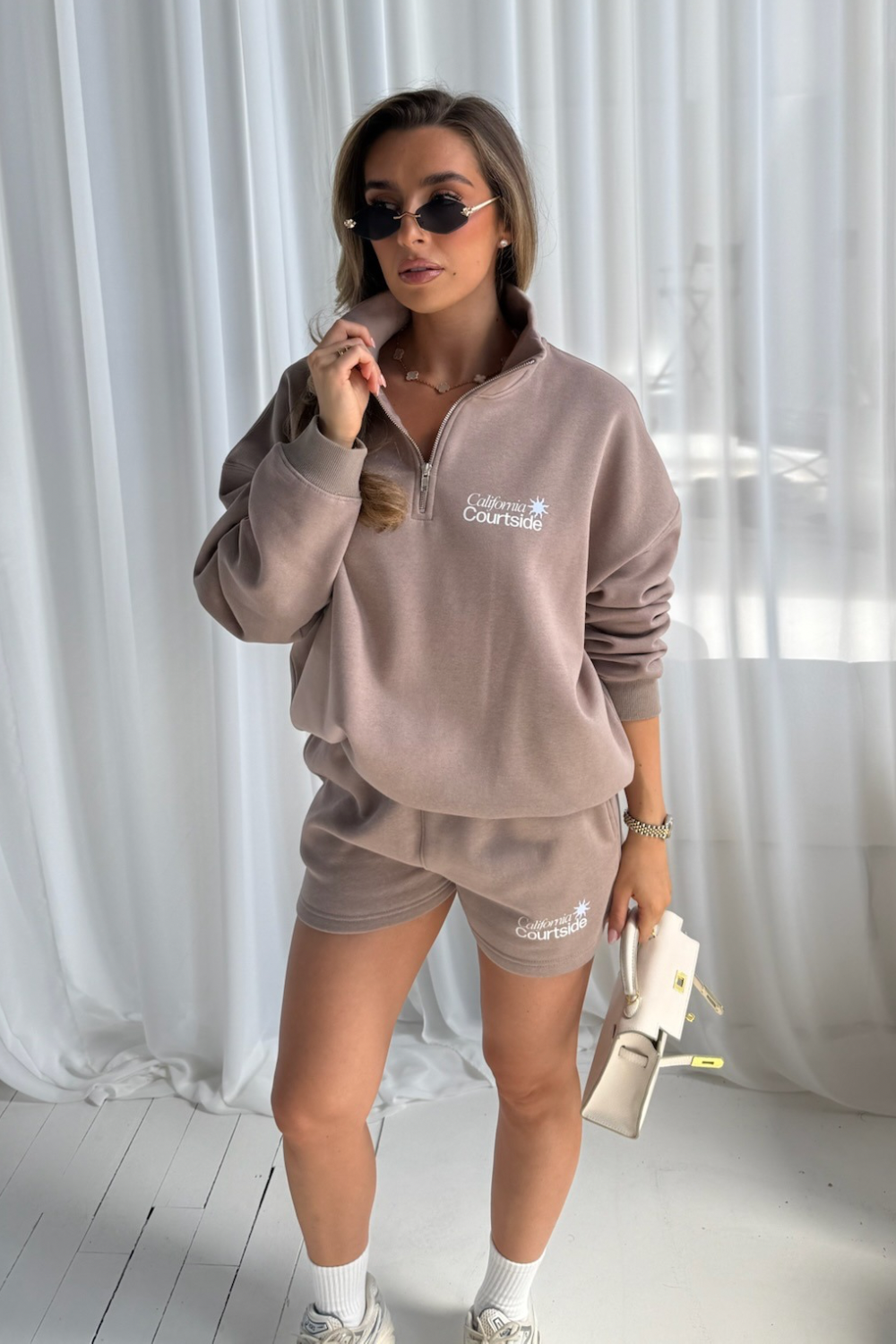 California mocha printed oversized 3/4 sweater shorts loungewear