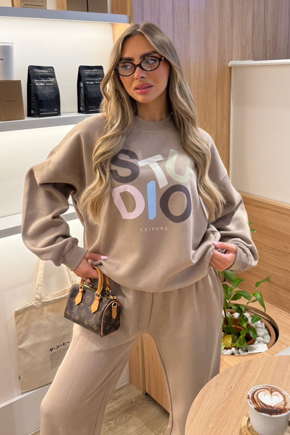 STUDIO LEISURE ESSENTIAL MOCHA COLOUR PRINTED SWEATER