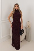 IRIS PLUM DIAMANTE HALTER NECK MAXI DRESS