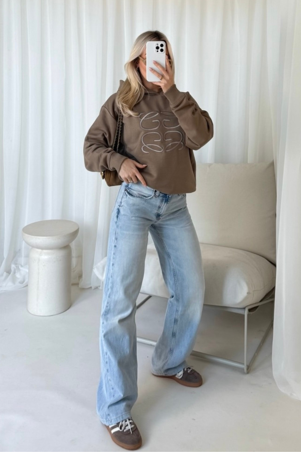 GeGe beige embroidered oversized hoodie