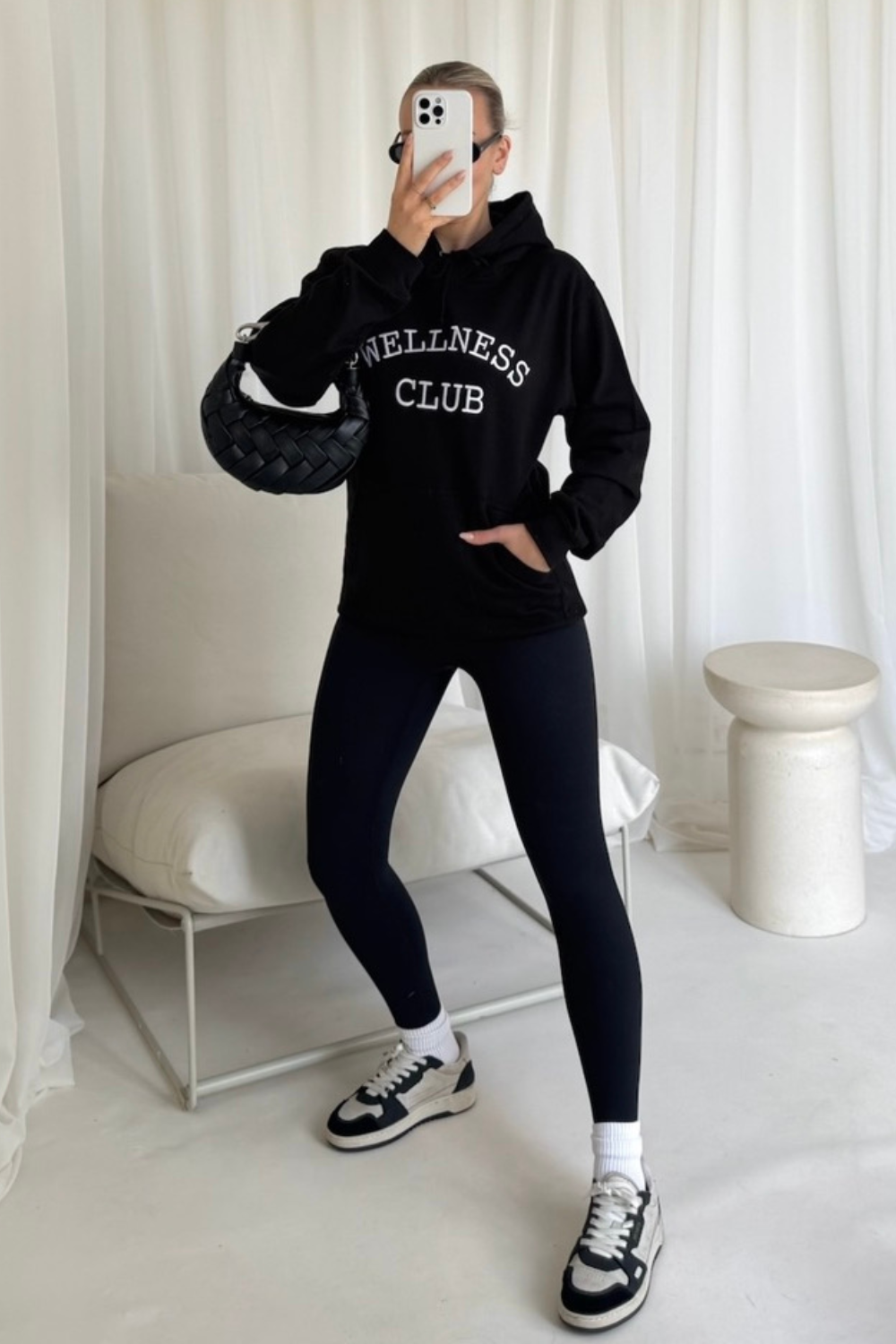 Wellness Club black embroidered hoodie