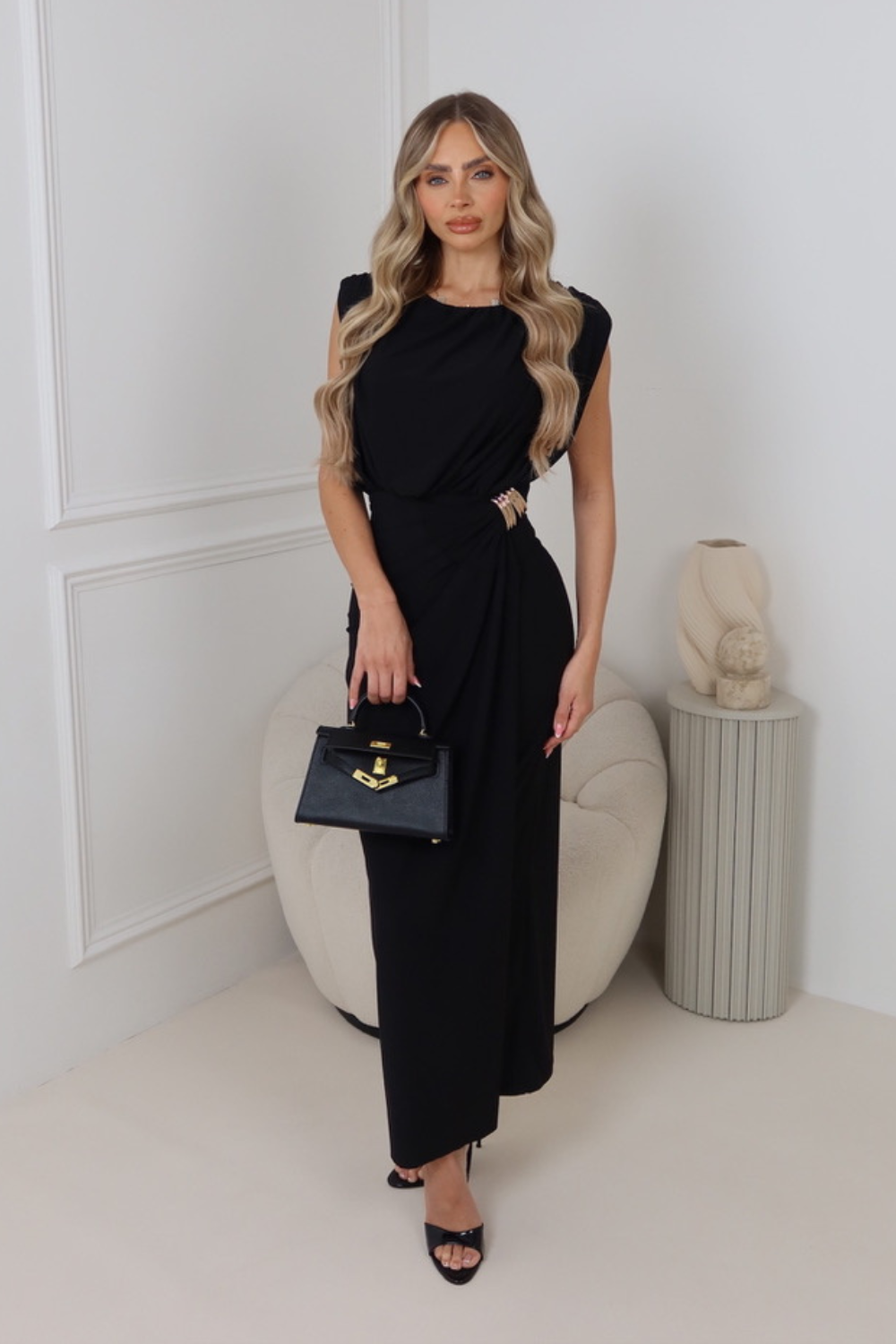 Leome black shoulder pad dress