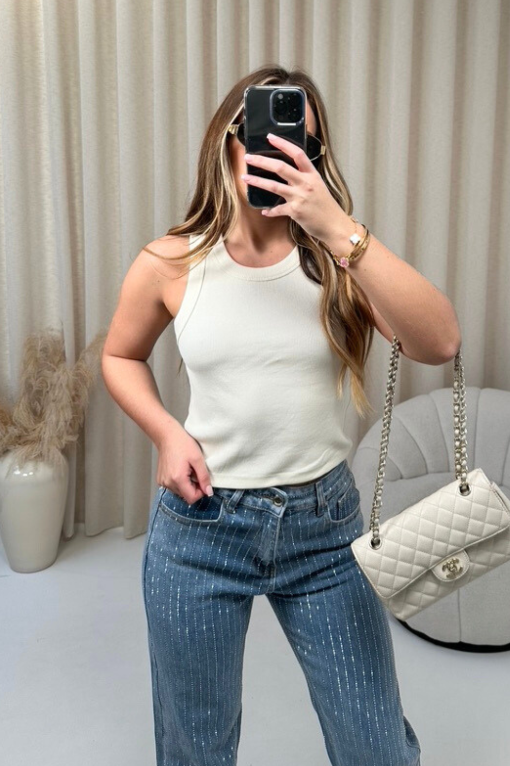 Kelsey cream heavyweight ribbed racer back vest top