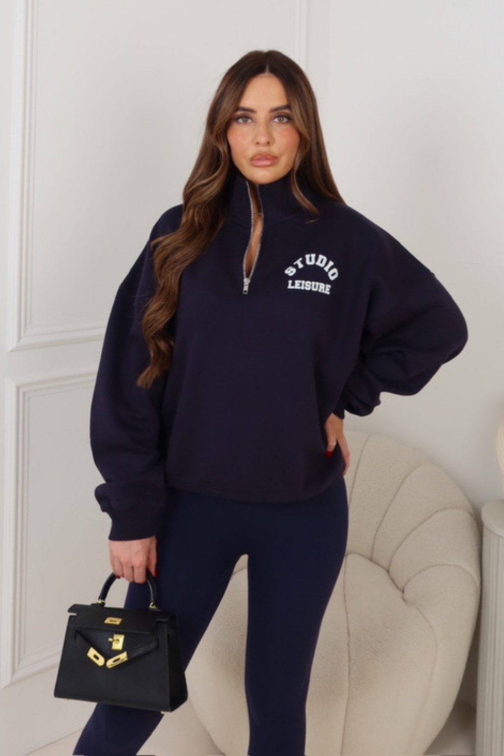 STUDIO LEISURE NAVY PRINTED 3/4 ZIP JUMPER