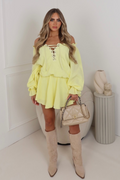 Alice lemon off shoulder cheesecloth mini dress