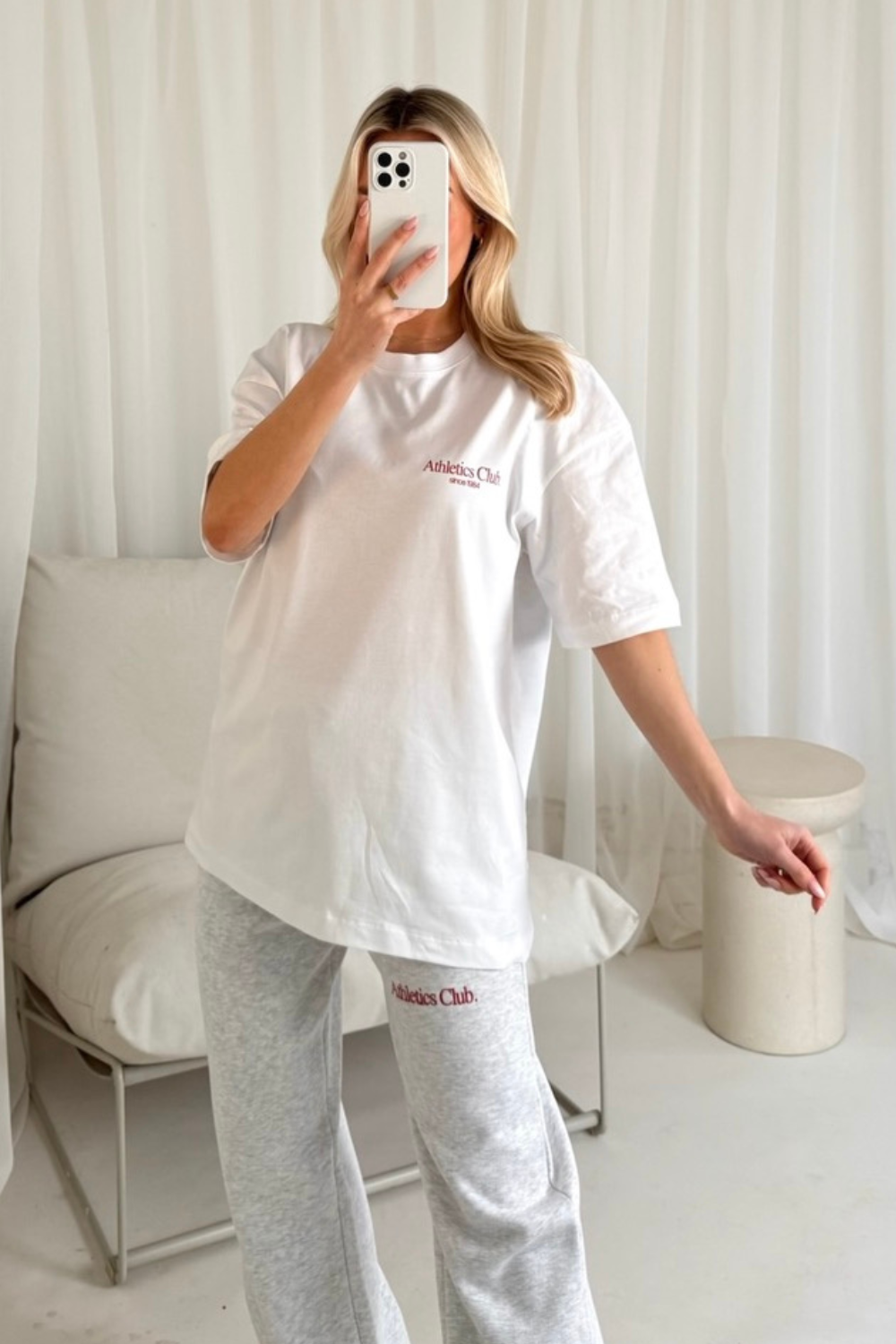 Athletics club white & red printed T-shirt