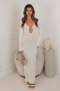 Daisy cream sheer knit backless maxi dress
