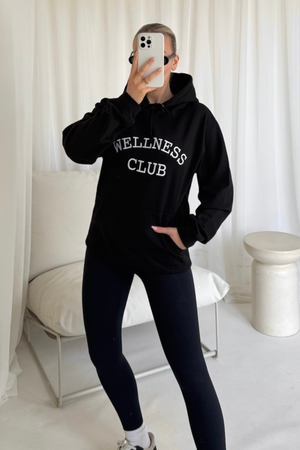 Wellness Club black embroidered hoodie