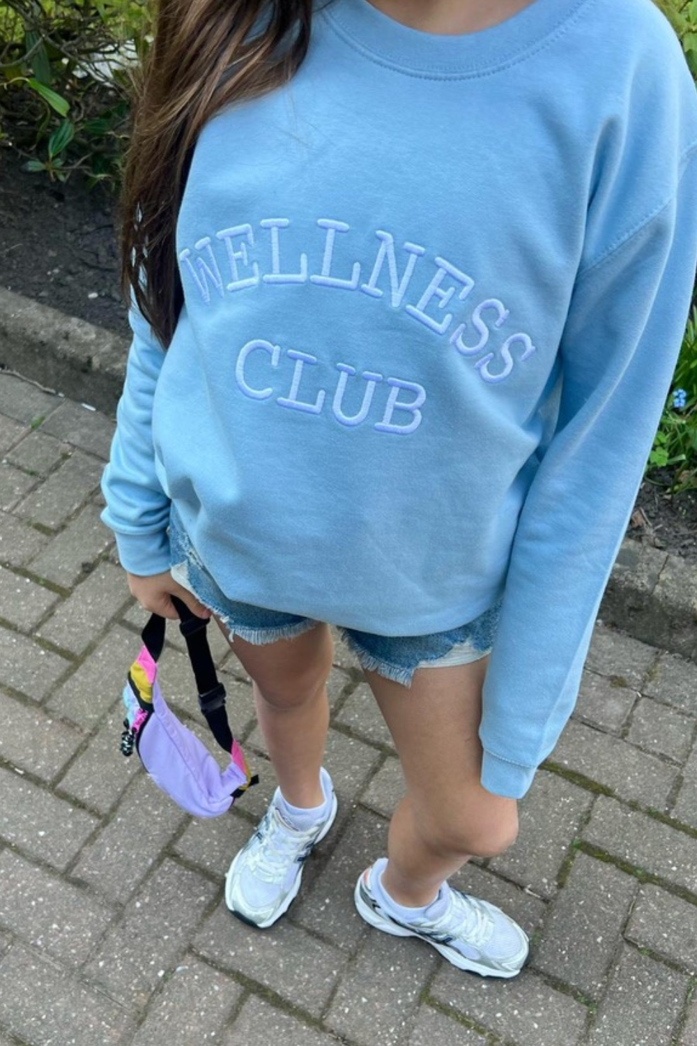 Mini wellness club blue embroidered sweater