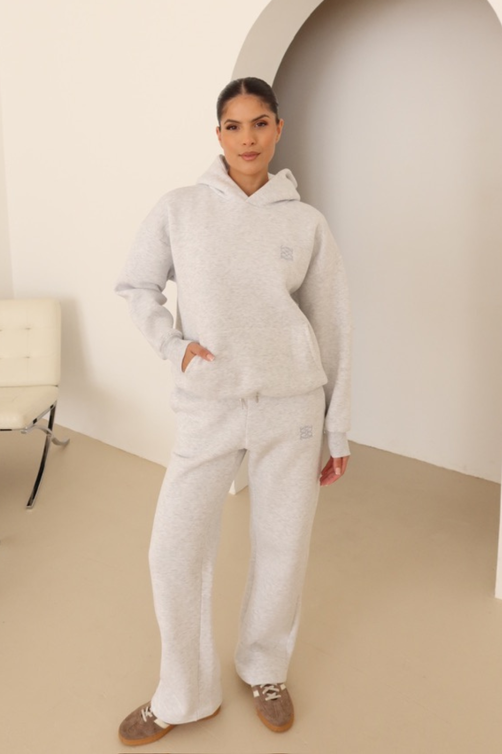 Marl embroidered logo pullover hoodie