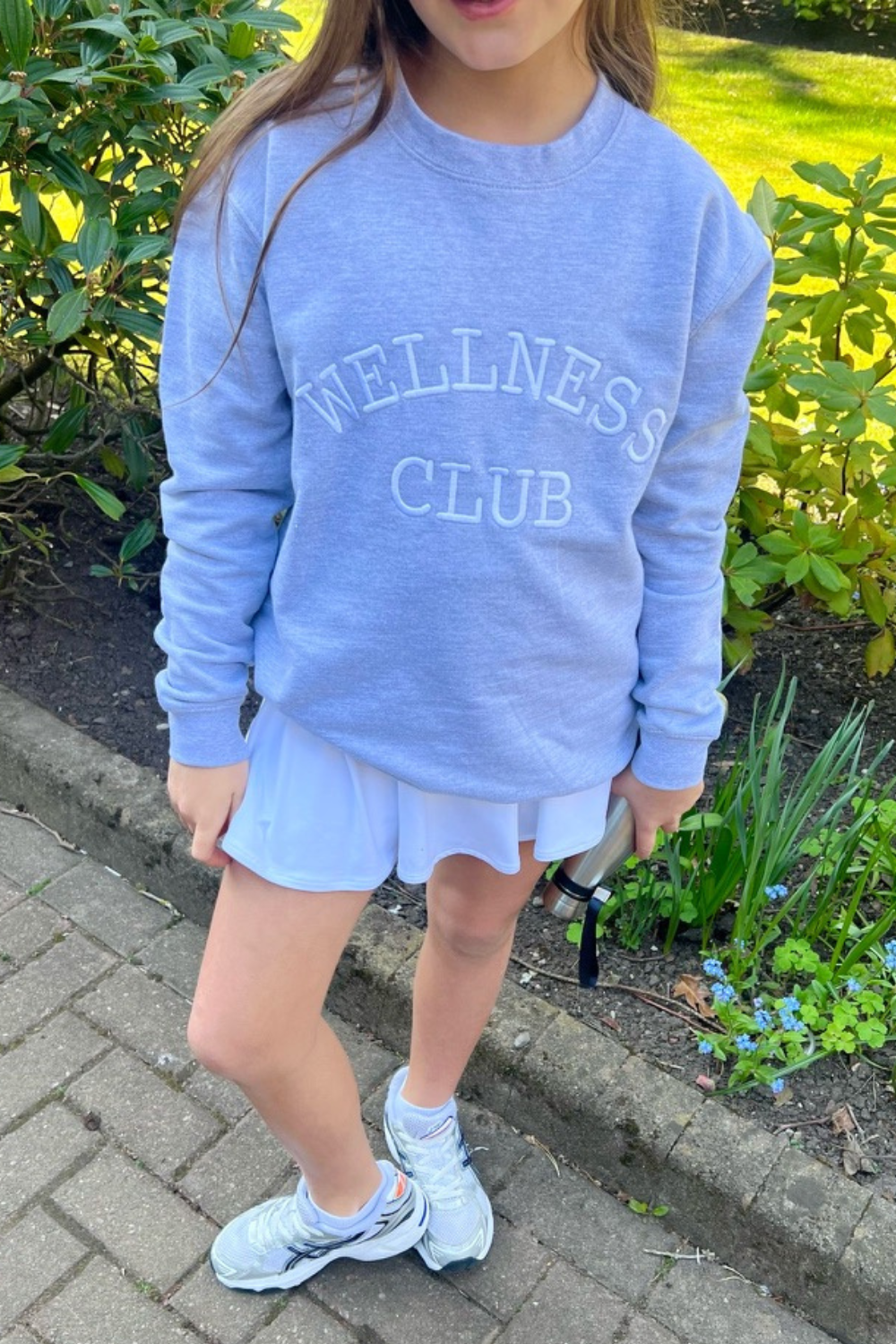 Mini wellness club marl grey embroidered sweater