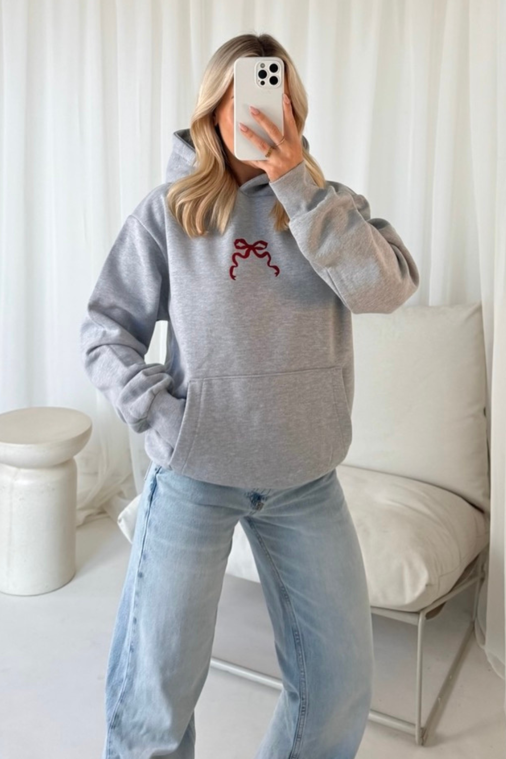 Bow printed marl grey hoodie